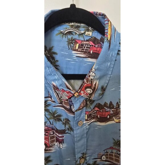 Mens Hawaiian Aloha Shirt 2XL Easy Care Button-Up Beach Scene - Picture 3 of 3